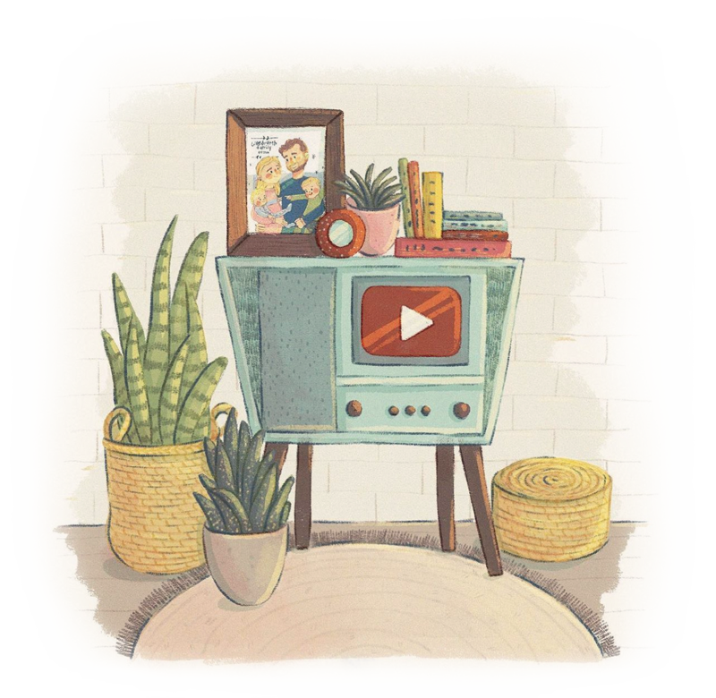 Illustrative image of tv with YouTube symbol.